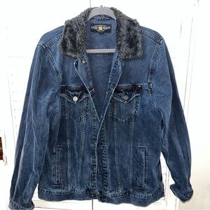 Lucky Brand Fur Collar Jean Jacket Large
